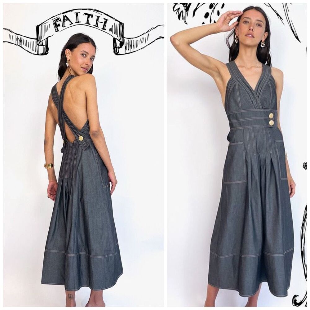 Anna Mason The Sun dress in lightweight black denim with signature pinkish topst - Picture 2 of 13